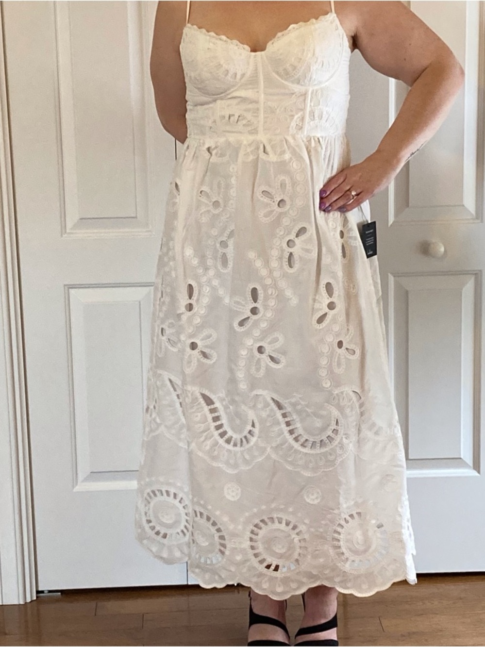 Lulus Jenora White Embroidered Bustier Midi Dress Size XL NWT